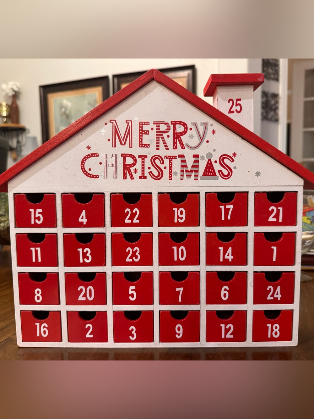 Festive Red and White Wooden Christmas Advent Calendar